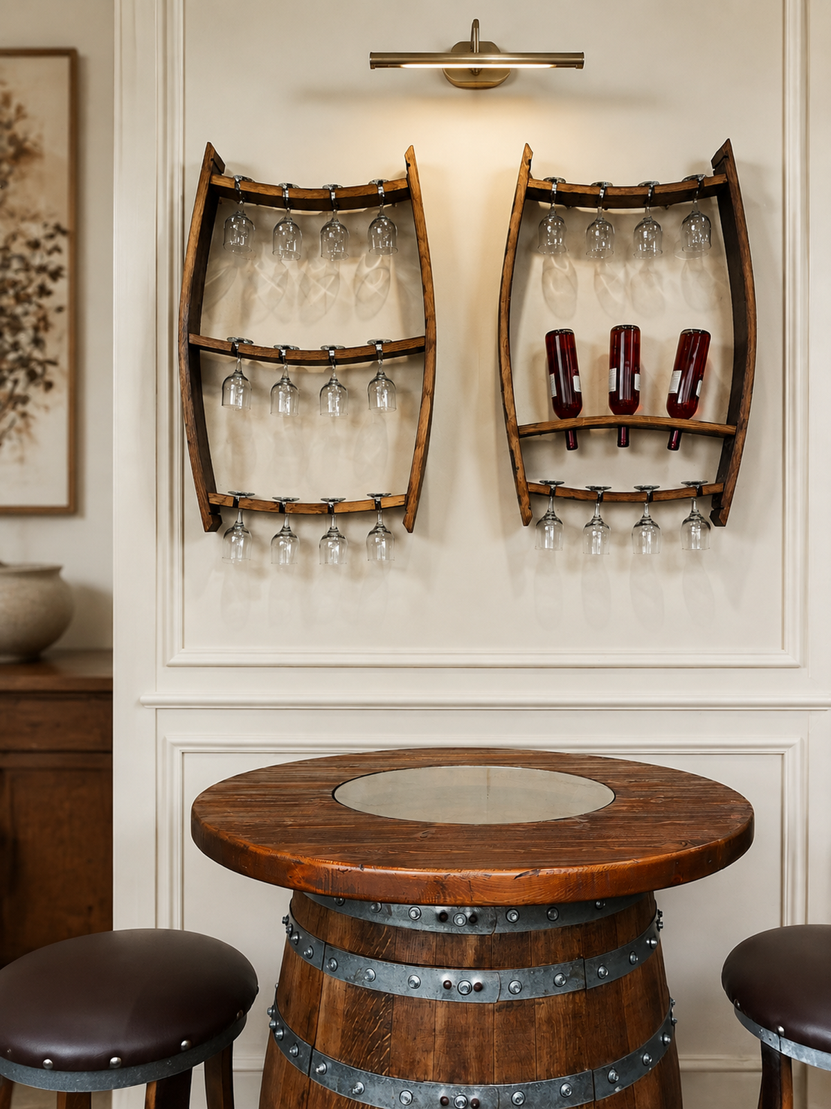 Whiskey & Wine Barrel Stave Trio Pack — Bottle & Glass Wall Racks