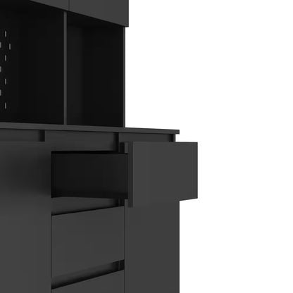 Black 74 In. Large Wood Pantry Organizer with Roll-Out 2-Drawer and Storage Shelves Freestanding Cupboard Buffet Cabinet