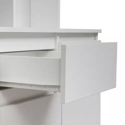 Black 74 In. Large Wood Pantry Organizer with Roll-Out 2-Drawer and Storage Shelves Freestanding Cupboard Buffet Cabinet