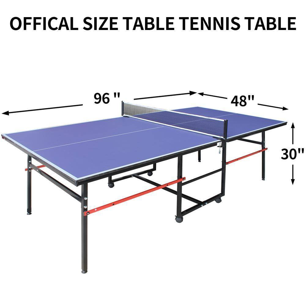 8 Ft. Mid-Size Foldable Table Tennis Table Ping Pong Table Set with Net, 2 Paddles and 3 Balls for Indoor Outdoor