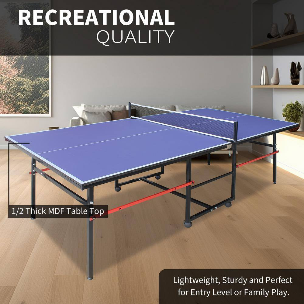 8 Ft. Mid-Size Foldable Table Tennis Table Ping Pong Table Set with Net, 2 Paddles and 3 Balls for Indoor Outdoor