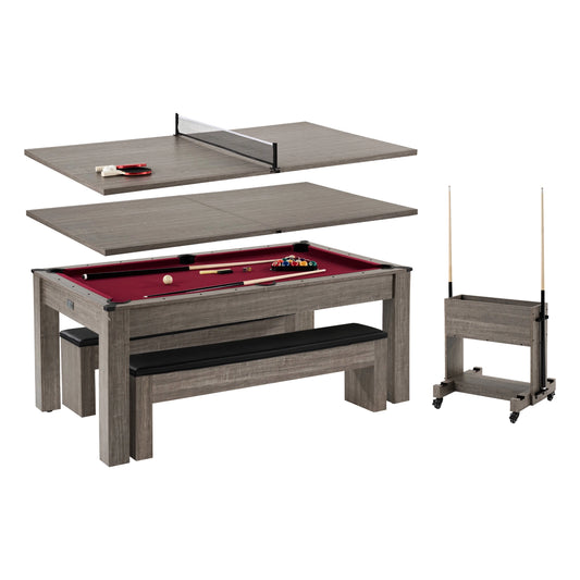 6 Ft 3 in 1 Pool Table with Table Tennis and Dining Table Conversion Top, Includes All Accessories, by