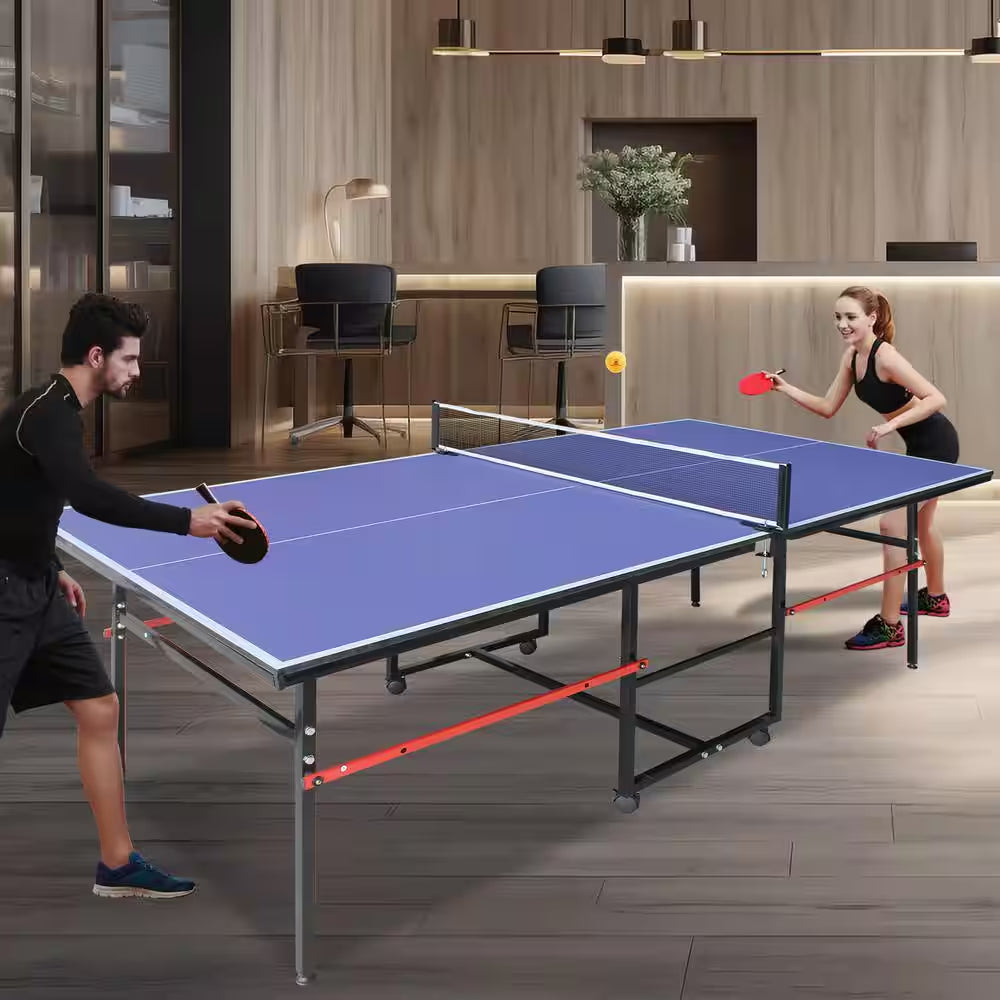 8 Ft. Mid-Size Foldable Table Tennis Table Ping Pong Table Set with Net, 2 Paddles and 3 Balls for Indoor Outdoor