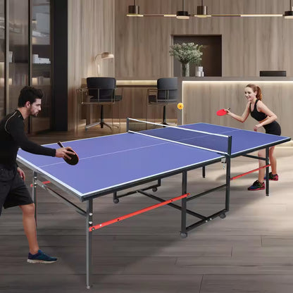 8 Ft. Mid-Size Foldable Table Tennis Table Ping Pong Table Set with Net, 2 Paddles and 3 Balls for Indoor Outdoor