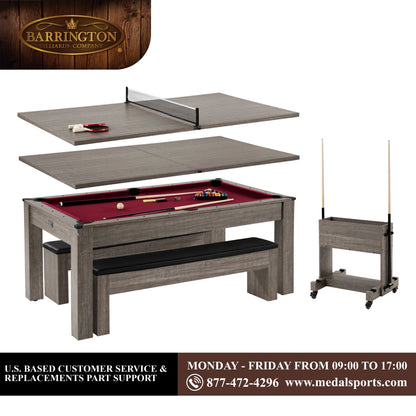 6 Ft 3 in 1 Pool Table with Table Tennis and Dining Table Conversion Top, Includes All Accessories, by