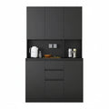 Black 74 In. Large Wood Pantry Organizer with Roll-Out 2-Drawer and Storage Shelves Freestanding Cupboard Buffet Cabinet
