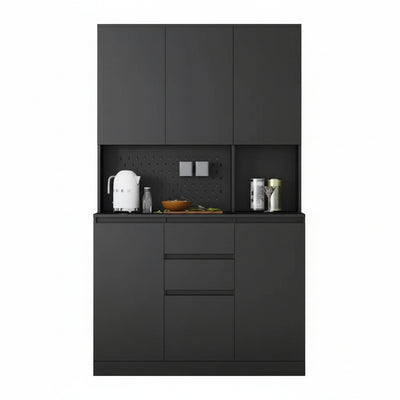 Black 74 In. Large Wood Pantry Organizer with Roll-Out 2-Drawer and Storage Shelves Freestanding Cupboard Buffet Cabinet