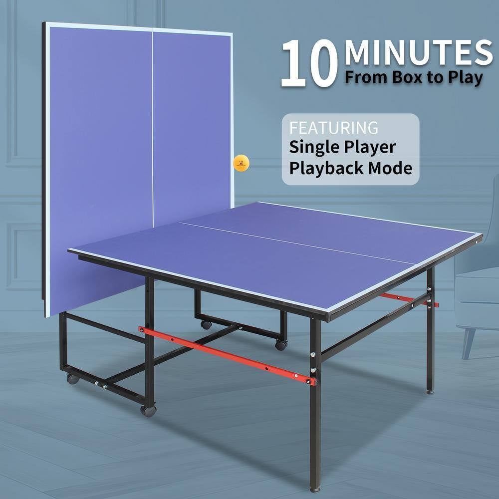 8 Ft. Mid-Size Foldable Table Tennis Table Ping Pong Table Set with Net, 2 Paddles and 3 Balls for Indoor Outdoor