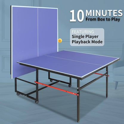 8 Ft. Mid-Size Foldable Table Tennis Table Ping Pong Table Set with Net, 2 Paddles and 3 Balls for Indoor Outdoor