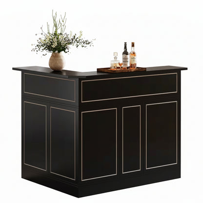 Kearsten Black 44.09 In. Corner Bar L-Shaped Home Bar Table with Stemware Racks, 4-Tier Bar Cabinet Unit Liquor Table