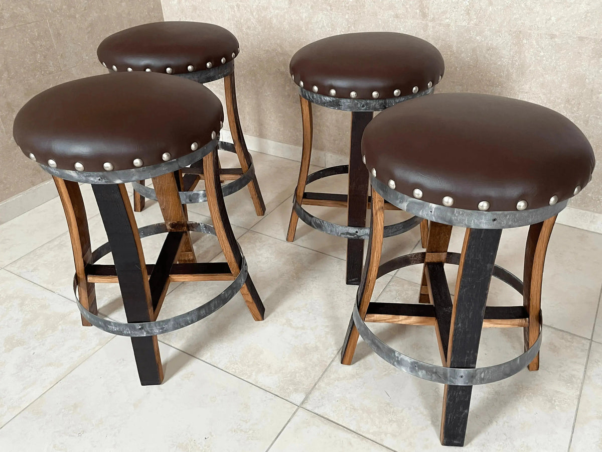 Whiskey & Wine Barrel Bistro Pub Set — Glass Top, Foot Rail