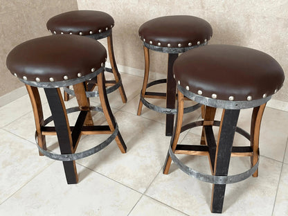 Whiskey & Wine Barrel Bistro Pub Set — Glass Top, Foot Rail
