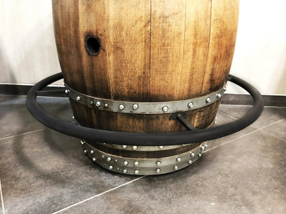 Whiskey & Wine Barrel Bistro Pub Set — Glass Top, Foot Rail