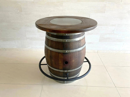 Whiskey & Wine Barrel Bistro Pub Set — Glass Top, Foot Rail